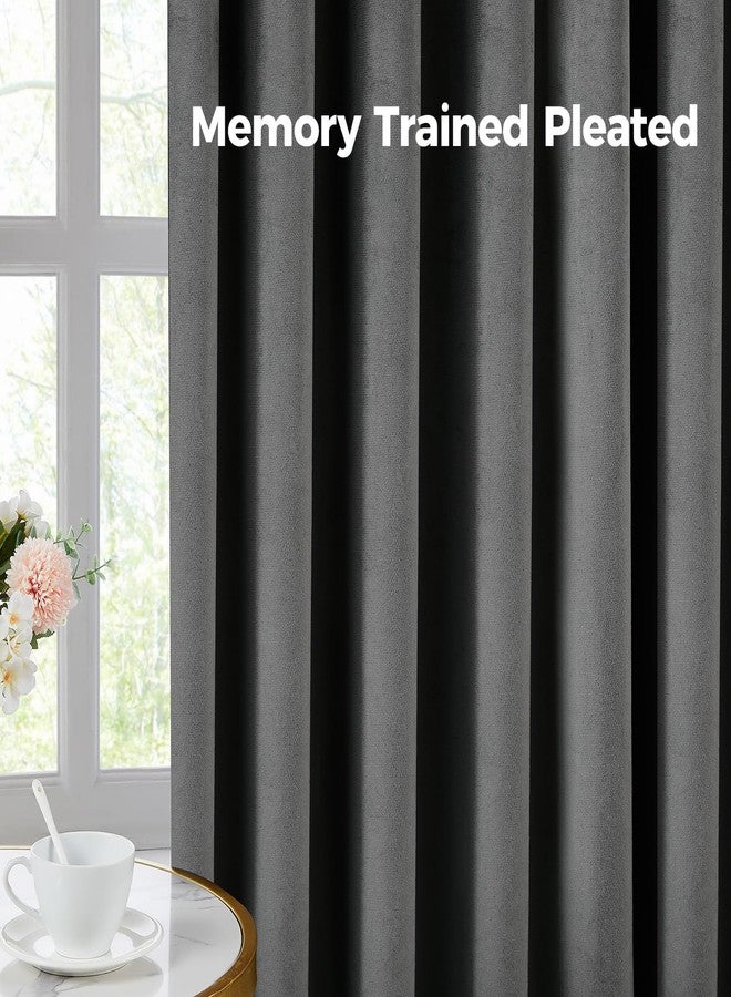 Swandream Pinch Pleated 100% Blackout Curtains for Bedroom, Grey Velvet Curtains for Living Room, Black Out Curtain 90 inch Long Room Darkening, Blackout Pinch Pleat Drapes with Hooks 2 Panels - Image 4